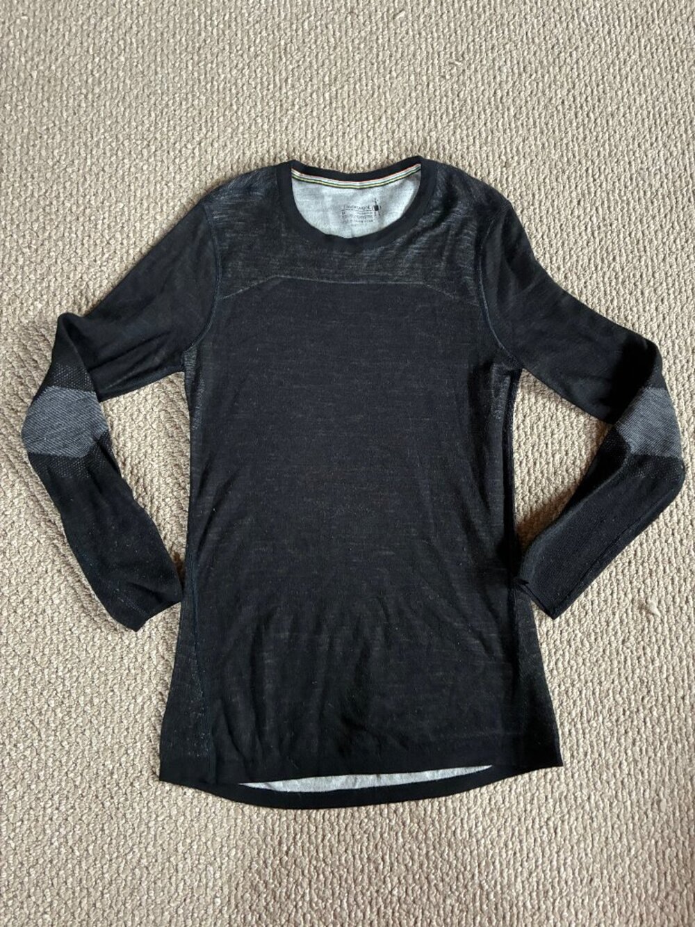 Smartwool Intraknit 200 Merino Base Layer Mens M Black Grey Crew Gorpcore